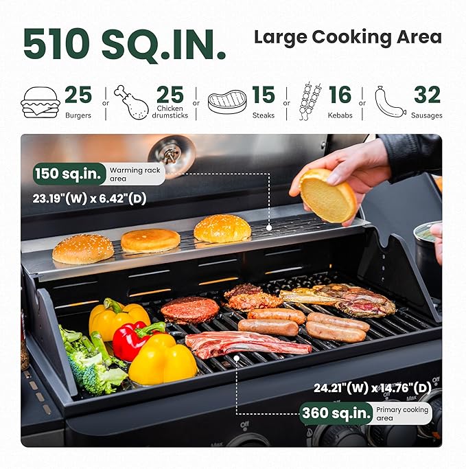 2 in 1 Propane Gas BBQ Grill with Side Burner & Porcelain-Enameled Cast Iron Grate, 4-Burner Flat Top Griddle, 46,700 BTU Outdoor Barbecue Propane Griddle Grill Combo for Camping, Patio, Backyard