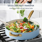 Ceramic Cookware Set, VONIKI 16 Pcs Pots and Pans Set Non Stick, Kitchen Cookware Sets with Cooking Utensils Set, Non Toxic Cookware Set White Gold Pan Set for Cooking Pot Oven & Dishwasher Safe, Gift