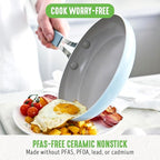 GreenLife 8” & 10” 2 Piece Nonstick Ceramic Frying Pan Set, Lightweight Healthy PFAS-Free Skillets, Dishwasher & Oven Safe, Durable Body, Silicone Stay-Cool Handles, Easy Release, Blue Haze