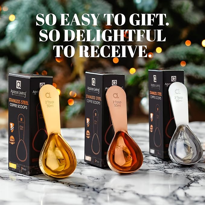 Apace Living Coffee Scoop (Set of 2) - 2 Tablespoon (2 Tbsp / 1/8 Cup / 1 oz) - The Best Stainless Steel Measuring Spoons for Coffee, Tea, and More
