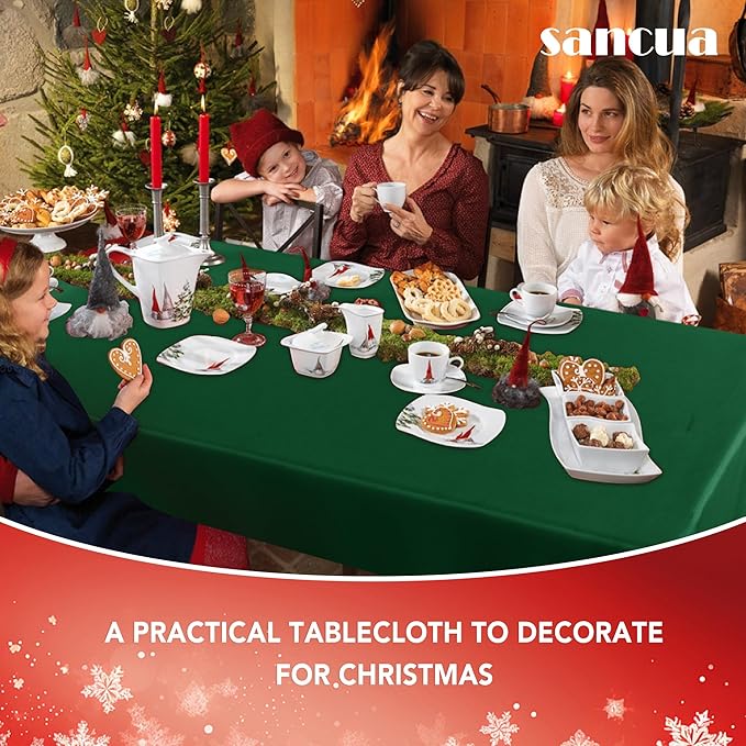 sancua Rectangle Tablecloth - 54 x 120 Inch - Stain and Wrinkle Resistant Washable Polyester Table Cloth, Decorative Fabric Table Cover for Dining Tables, Buffet Parties and Christmas, Hunter Green