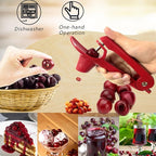 Cherry Pitter, Stainless Steel Olive and Cherries Pitters Corer Tool with Space-Saving Lock Design, Multi-Function Fruit Pit Remover for Cherry Jam (Red)