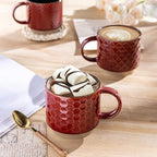 GBHOME 15OZ Stackable Coffee Mugs, Ceramic Coffee Cups with Texture Patterns for Man,Woman,Dad,Mom, Modern Coffee Mugs Set of 4 for Latte/Cappuccino/Cocoa. Dishwasher&Microwave Safe, Red