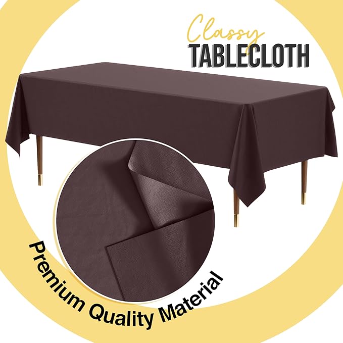 Exquisite 66% Thicker Premium Plastic Table Cloth Rectangle Table Cover 0.5 Mil 12 Pack Brown Table Cloth 54 Inch x 108 Inch Disposable Tablecloth Won't Tear Easily Like Cheap Thin Brands