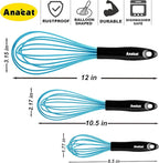 Anaeat Silicone Balloon Whisk, Perfect for Non-Stick Cookware, Milk and Egg Beater Blender, Heat Resistant Kitchen Whisks for Whisking, Cooking, Baking, Beating, Frothing & Stirring (Blue)