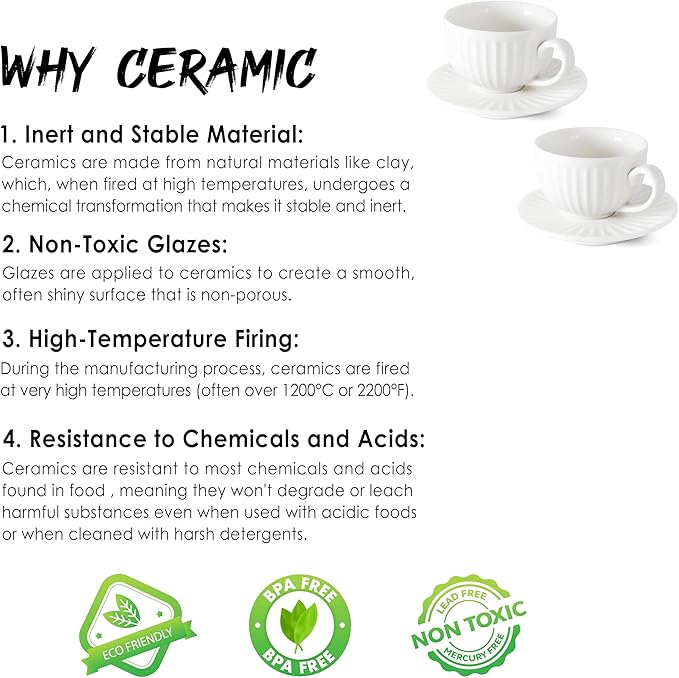 2 oz White Espresso Cups Set of 2, Ceramic Cappuccino Cups with Saucers, Durable Porcelain Tea Set & Modern Coffee Cup Collection, Coffee Lover Gifts