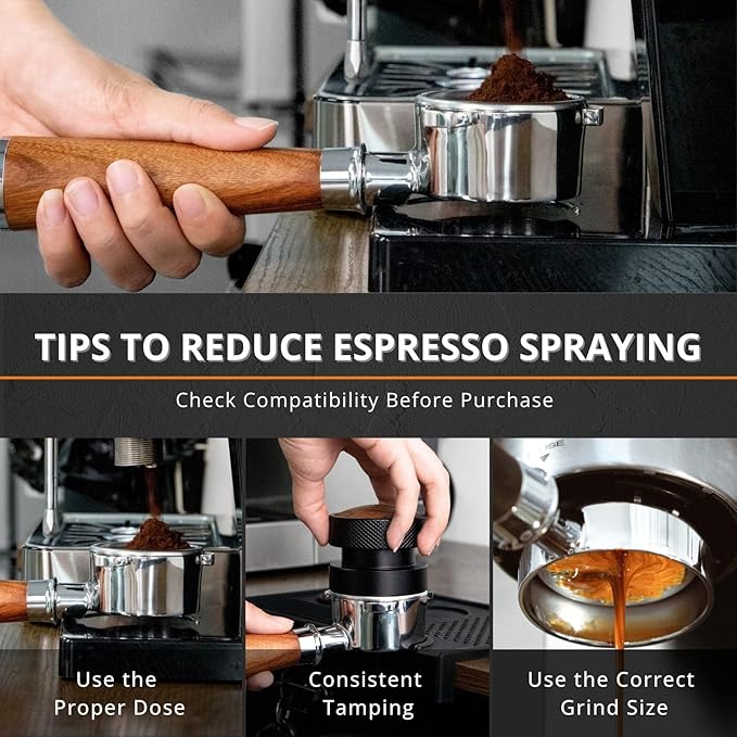 54mm Bottomless Portafilter with 3 Ear, Barista Espresso Portafilter with Stainless Steel Basket and Rosewood Handle, Compatible with Breville 54mm Espresso Machines (Red Rosewood)