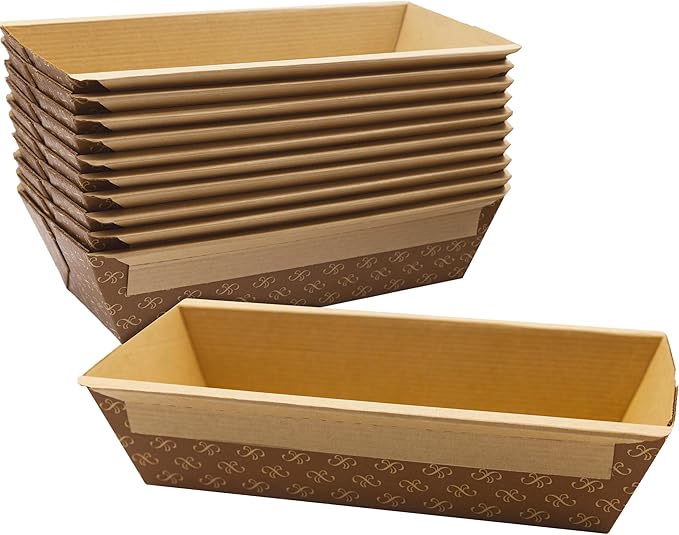Chef-Grade Elegant 1Lb Paper Loaf Pans 10 Pk. Best Disposable Bakeable Kraft Pan Supply for Baking Bread, Small Meatloaf, Lemon Bundt Cake, Sweets for Holiday Gifts Bake Sales or Fundraiser.