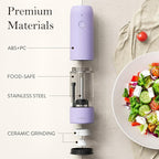 Ultrean Electric Pepper Grinder, Rechargeable Salt and Pepper Grinder with 6 Adjustable Coarseness, LED Light, One-Hand Automatic Operation, Lavender Purple