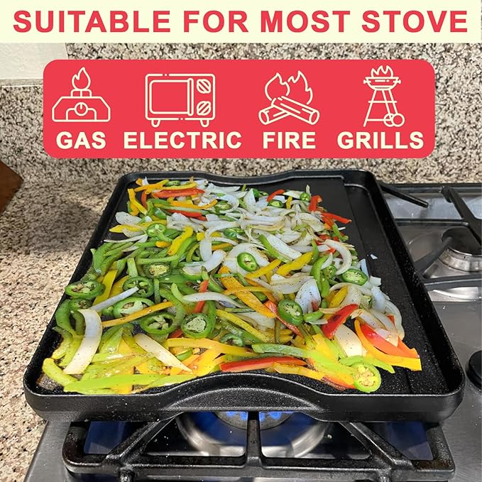 DcYourHome Cast Iron Griddle for Camp Chef Explorer 2/3-Burner,Single Burner,3X,2X Stove,Reversible Griddle Pan for All Camp Chef 14" x 16" & Most Cooking Charcoal/Gas/Propane/Electric Grill
