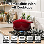 Zulay Kitchen 5 Quart Enameled Cast Iron Dutch Oven with Lid,Silicone Trivet & Heat Pad – Premium Durability & Oven Safe up to 500°F– Heavy Duty Cookware Perfect for Bread Baking, Stews, Braising & Roasting – Red