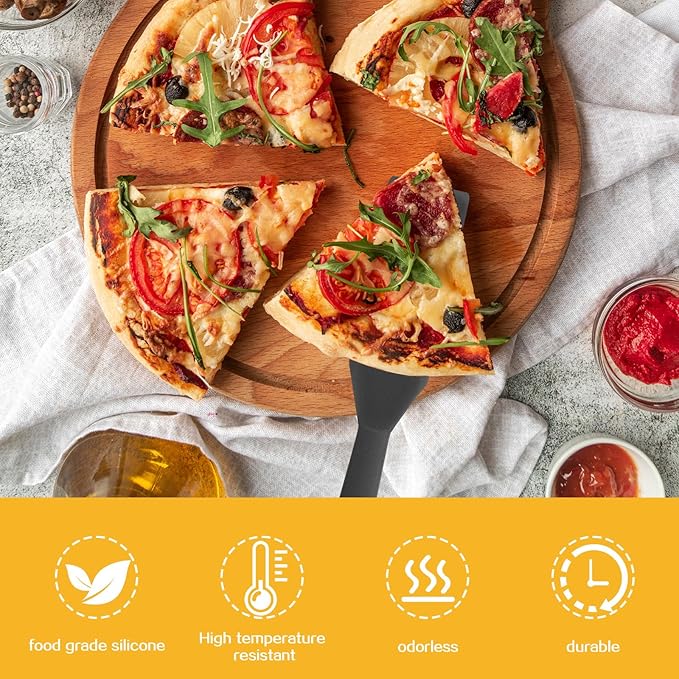 2 Pack Silicone Egg Spatula Flipper Thin 9.8 Inch Black Small Omelette Turner Heat Resistant Non Stick Pancake Spatula for Cooking Omelet Burgers Pizza Steak Crepes