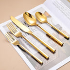 Mirror Silverware Set Gold Flatware Set with Hexagon Handle 20 Pieces 18/0 Stainless Steel Cutlery Set Wedding Housewarming Gift Service for 4 (Mirror gold)