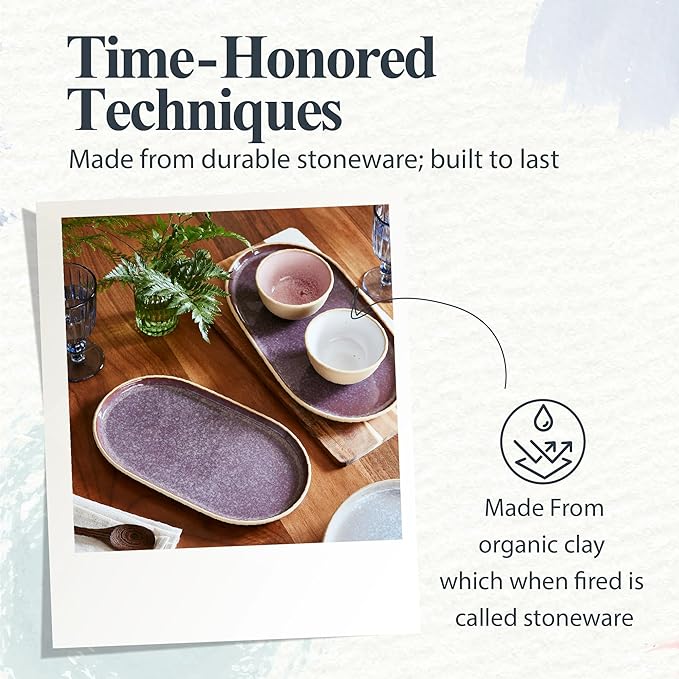 Portmeirion Minerals Oval Dish (12"x 6.4") - Stoneware Tableware with Unique Amethyst Glaze - Contemporary Dining & Essential Scandinavian Entertaining, Durable Ceramic Server for Meals & Gatherings