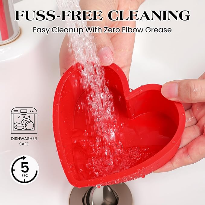 4 Inch Mini Heart Shaped Cake Pans Nonstick Silicone Heart Cake Molds for Baking Set of 2 (Red)