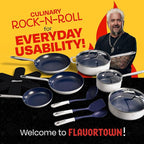 Guy Fieri's Flavortown 15-Piece Ceramic Cookware Set, Nonstick Pots and Pans for Cooking, Easy-Clean Kitchen Cookware, Made without PFAS PTFE PFOA, Induction Compatible, Dishwasher Safe, Blue & White