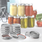 Mason Jar Lids and Rings 24Pcs Wide Mouth Canning Lids for Ball, Kerr Jars - Split-Type with Leak proof & Airtight Seal, Metal - Food Grade Material Silver/86 MM