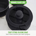 GreenLife 10 Piece Nonstick Pots & Pans Set, Detachable Handle & Stackable Cookware Set, Non Toxic PFAS-Free Skillets, Induction Kitchen Pans, Space Saving, Serving Bowls, Oven Safe, Granite Black