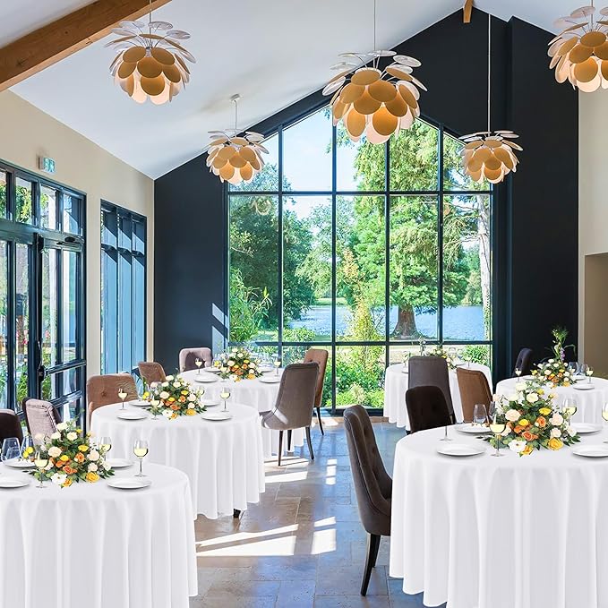 sancua White Round Tablecloths 120 Inch, 6 Pack - Circle Fabric Cloth Table Cloths for Wedding Party Banquet Birthday, Washable Polyester Table Cover (Fit 30-72 Inch Tables)