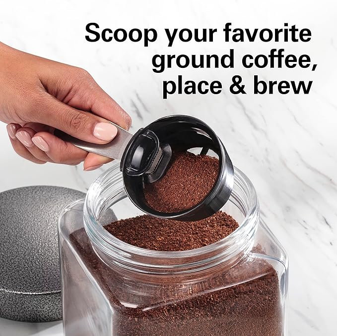 Hamilton Beach The Scoop Single Serve Coffee Maker & Fast Grounds Brewer, Brews in Minutes, 8-14oz. Cups, Stainless Steel