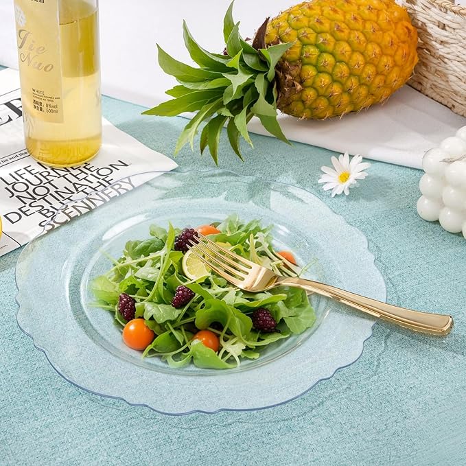WDF 60pcs Clear Plastic Plates Disposable - 10.25inch Clear Dinner Plates Baroque Disposable Plates for Holiday Gathering, Wedding, Party