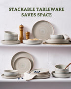 Famiware Meteor Plates and Bowls Sets for 4, 12 Pieces Dinnerware Sets, Microwave and Dishwasher Safe Dishes Set, Matcha Green