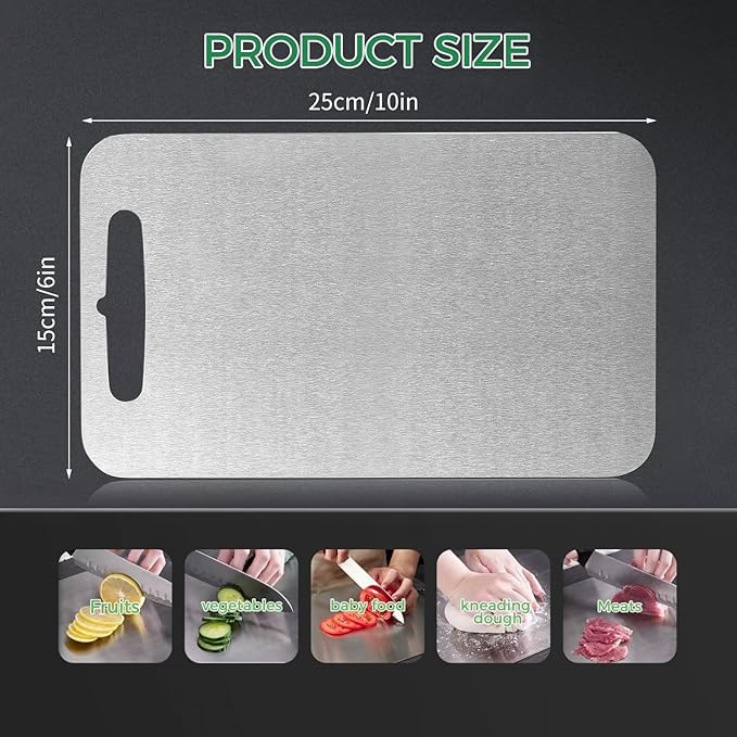 Double-Sided 100% Titanium Cutting Board – Pure Titanium Cutting Boards for Kitchen- Elegant Cutting Board with Presentation Surface (Small)