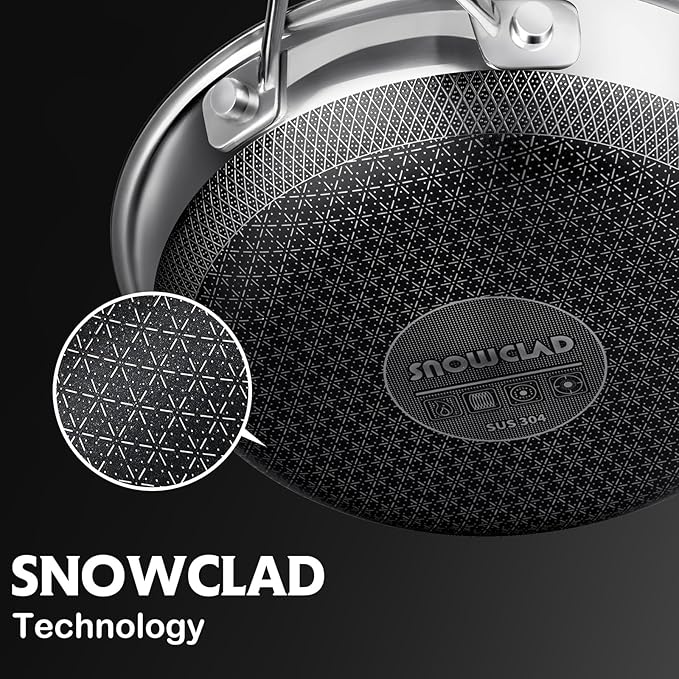 SNOWCLAD Pots and Pans Set Non Stick, 10 Pcs Hybrid Stainless Steel Cookware Sets, Non Stick Frying Pans, Saucepans, Saute Pan & Stock Pot, PFOA Free Kitchen Skillet,Induction Compatible