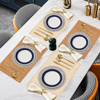 SUEH DESIGN Leather Placemats Set of 6 Reversible Table Mats Heat Resistant Waterproof No-Slip Place Mats for Dining Table Kitchen Parties, Camel and Beige