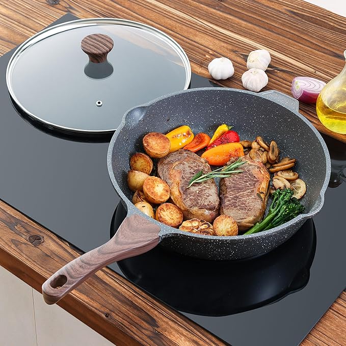 SENSARTE Nonstick Deep Frying Pan Skillet, 11-inch Saute Pan with Lid, Stay-cool Handle, Chef Pan Healthy Stone Cookware Cooking Pan, Induction Compatible