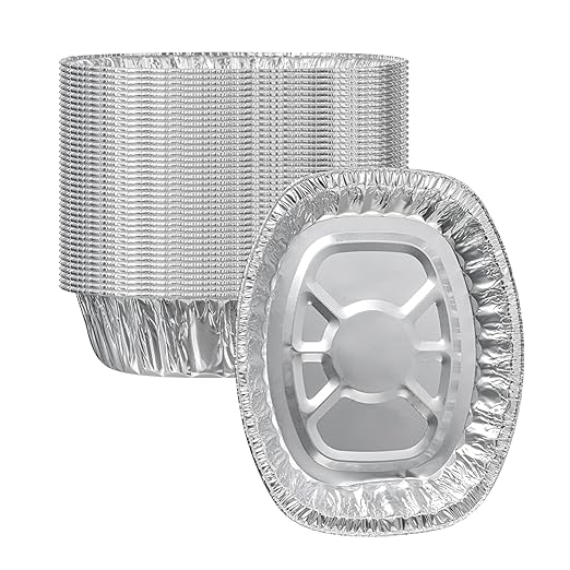 Foil Lux 17.9 x 14.2 x 3.3 Inch Oval Roasting Pans, 50 Oven-Ready Foil Pans - Freezable, Heavy-Duty, Aluminum Foil Disposable Baking Pans, For Cooking Turkey, Chicken, And More - Restaurantware