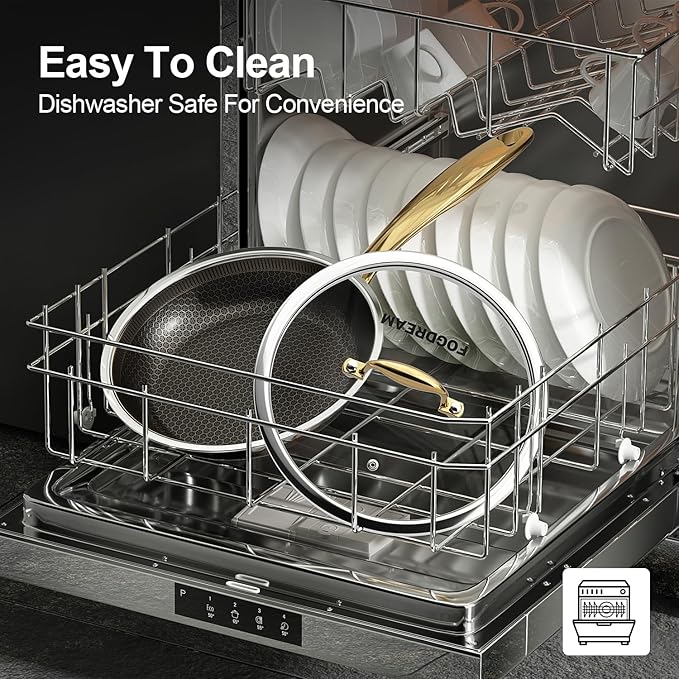 Fogdream 8"10"12" Stainless Steel Pan, Non Stick Frying Skillet, Tri-Ply Stainless Steel for All Cooktops, Dishwasher and Oven-Safe Cooking Pan, Stay-Cool Handle, Gold