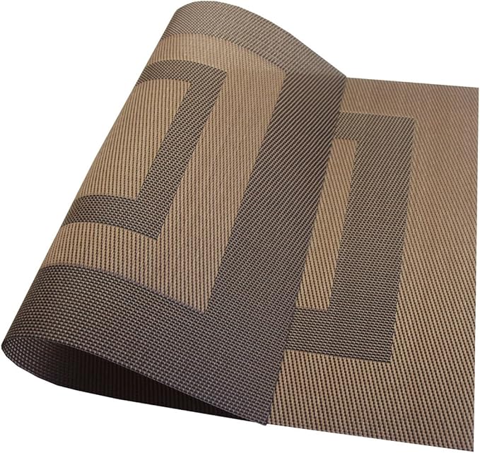 PIGCHCY Placemats Set of 6,Washable Woven Vinyl Kitchen Table Mats Non Slip Durable Placemats Heat Resistant Placemats for Dining Table(Coffee Brown)