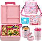Bento Lunch Box for Kids with 17oz Soup Thermo,Insulated Tumbler Water Bottle and Insulated Lunch Bag,Leak-Proof 3 Compartment Lunch Food Container with with Ice Pack for Kids to School-Rainbow