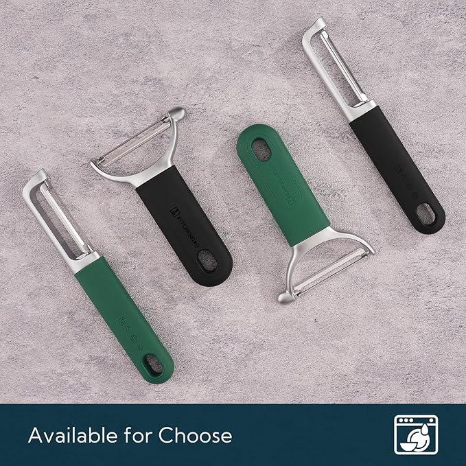 KITCHENDAO Swivel Vegetable Potato Peeler for Kitchen, Japanese Stainless Steel Sharp Blade, Heavy Duty Die-cast Construction Y Peeler, Built-in Eye Remover, Soft-touch Handle, Dishwasher Safe, Green