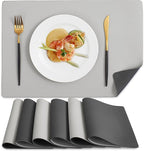 MOSAYT Vinyl Placemats Set of 6, Heat Resistant Place Mats 100% Waterproof Washable & Wipeable Faux Leather Reversible Table Mats for Kitchen Dining Party Indoor Outdoor, 12" x 17", Dark Light/Grey