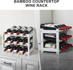 VASMIA Bamboo Wine Rack, Sturdy and Durable Wine Storage Cabinet Shelf, Wine Racks Countertop for Pantry,Kitchen,3-Tier 12 Bottles Wine Rack White