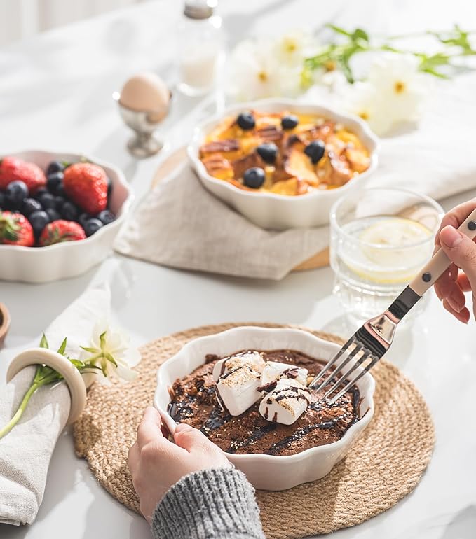 12 Oz Ramekins Oven Safe, Small Baking Dish, Individual Mini Pie Pans for Quiche, Casseroles, Dessert, Tart, Creme Brulee, lasagna, Ceramic Small Quiche Dishes, Set of 6