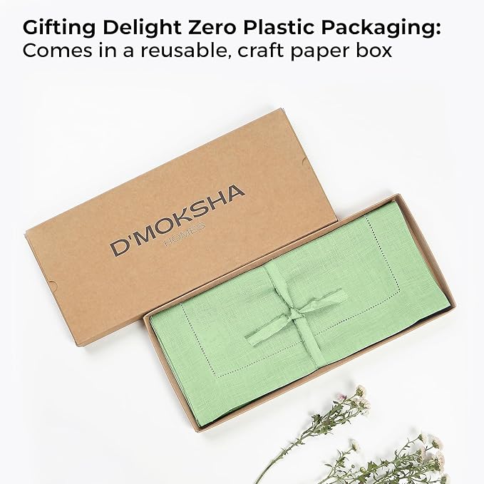 D'Moksha Homes Linen Sage Green Table Runner 132 Inches Long - 100% Pure Linen Extra Long Table Runner 14 x 132 Inch for Summer, Fall and Halloween - Classic Hemstitch