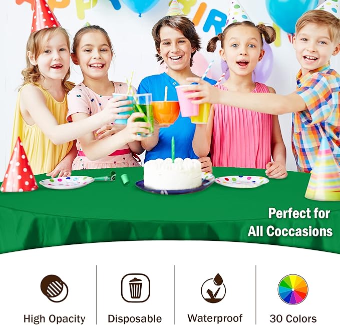 Exquisite Party Solids 12-Pack Premium Plastic Tablecloth 84in. Round Table Cover - Emerald Green