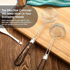 Geiserailie 10 Pieces 6 Pieces Hot Pot Kit Strainer Scoops Stainless Steel 2.5 Inch Mini Spider Strainer Skimmer Pasta Mesh Spoon Asian Skimmer Spoon Ladle with Handle for Home (Black)