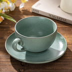 Cup and Saucer Set Turquoise Ceramic Cappuccino Mug Set of 1-10 oz Microwave and Dishwasher Safe, Perfect For Tea, Espresso, Latte - Porcelain Mugs for Kitchen or Cafe