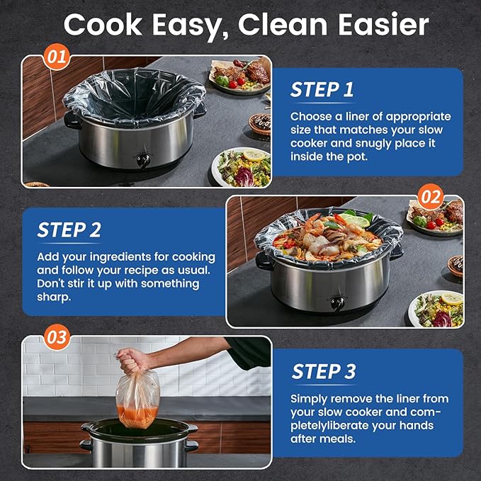 Slow Cooker Liners, Hotensil 13"x 21" 10 Count Cooking Bags Large Size Disposable Pot Liner, Fit 3QT to 8.5QT for Slow Cooker Cooking Trays, Multi-Purpose Durable Liners Plastic Bags, BPA Free
