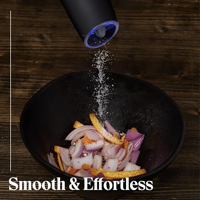 Willow & Everett Electric Salt and Pepper Grinder Set - Battery-Operated, Automatic Salt and Pepper Shakers - Black and Stainless Steel Gravity Electric Salt Grinder & Pepper Mill for Seasoning