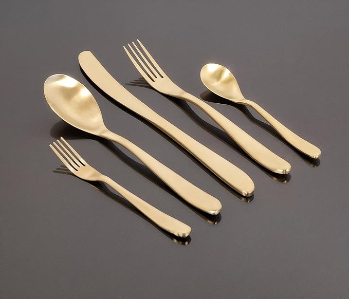 Windsor Silverware Set, 30 Piece Forged Flatware Cutlery Premium Stainless Steel, Service for 6, for Kitchen, Home, Wedding, Party, Mirror Polished Dishwasher Safe. (Matte Gold)