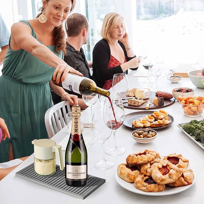 2PCS11.8 * 5.9in Gray Bar Mat, Prevent Cups and Glasses from Sliding and Protect The Surface of The Table from Being Easily Damaged, Suitable for Bars, Home Bars and Coffee Bars