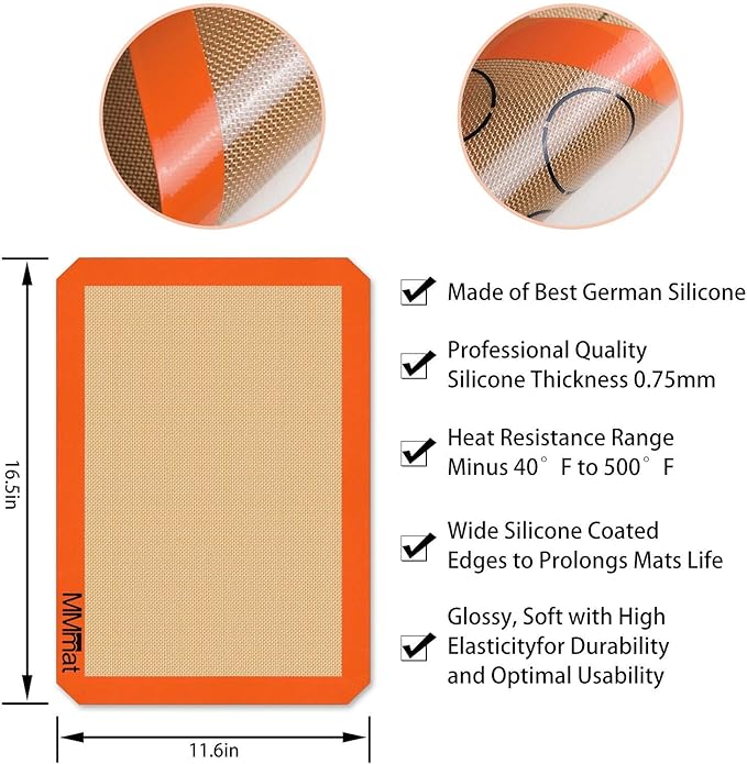 Silicone Baking Mat - Best German Silicone - Non Slip Silicone Baking Sheet, Non Stick Reusable Silicone Mats for Baking, Oven Liner, Counter Mat, 2 Half Sheets Mats + 1 Macaron Cookie Sheet