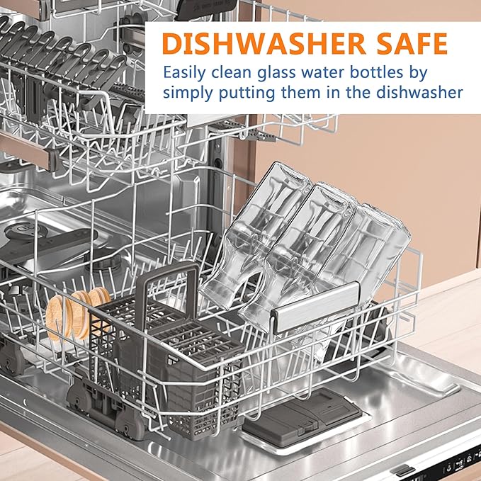 Set of 4 Square Glass Carafe, 1 Liter Beverage Serveware Carafe with Bamboo Lid, Water Bottles, Clear Glass Pitchers for Mimosa Bar, Milk, Juice, Lemonade(4 Bottles)