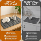 Large Stone Dish Drying Mat for Kitchen Counter, Instant Drying Pad, Super Absorbent Foldable Dish Drying Mat, 24"×16", Dark Gray