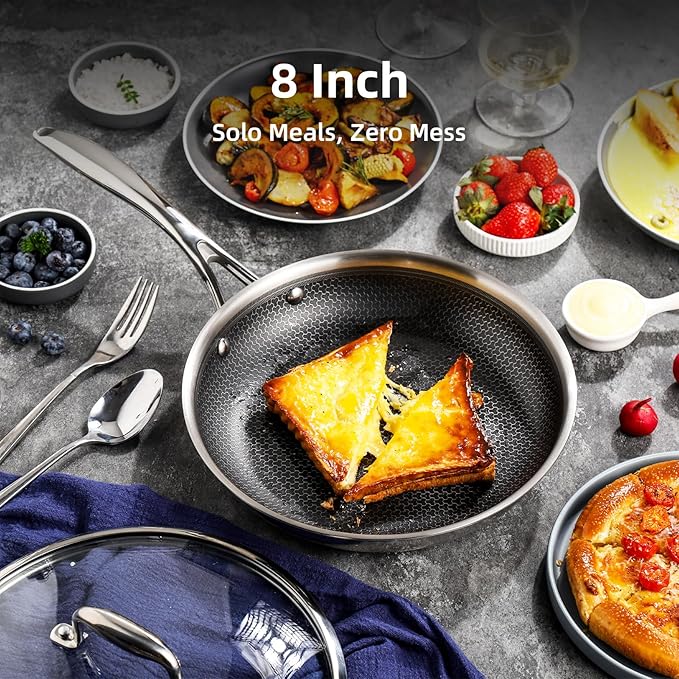 DELUXE Hybrid Ceramic Nonstick 8-Inch Fry Pan, Skillet with Stay-Cool Handles, Dishwasher&Oven Safe, PFOA Free Compatible with All Cooktops